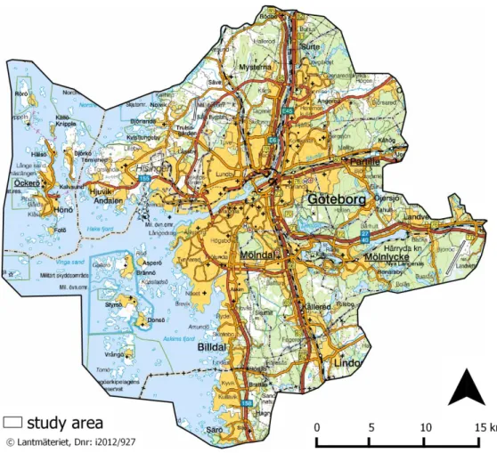 Figure 8: Study area covering Göteborg and the surrounding areas.  