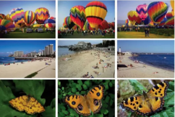 Fig. 2. COREL image samples randomly selected from semantic con- con-cept balloon, beach, and butterfly.