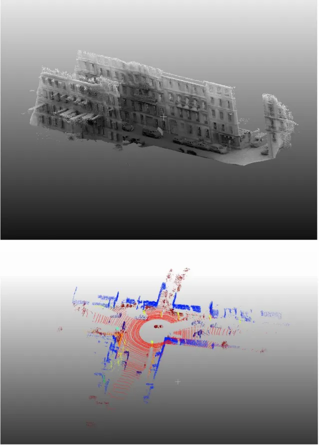 Figure 4. Example scanned and filtered MLS data from the NAVTEQ True system  Example scan MLS data from the Velodyne system 