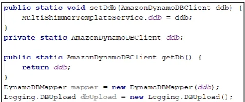 Fig. 5. Code snippet for setting up DBClient, DBmapper and mapper class in the app before initiating the  data transmission