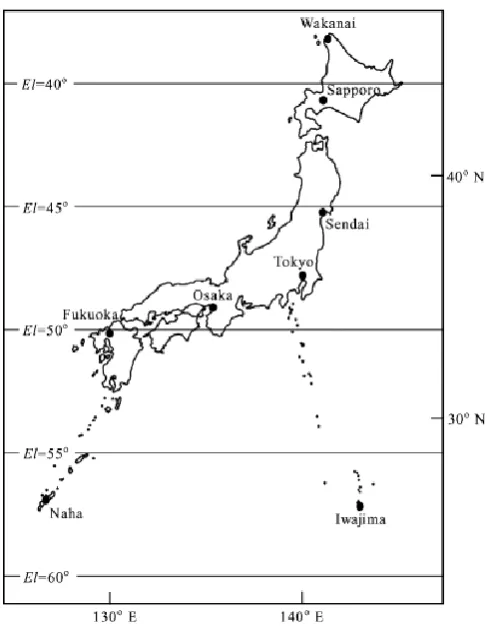 Fig. 2. Japan map: elevation angle of beam direction [4]. 