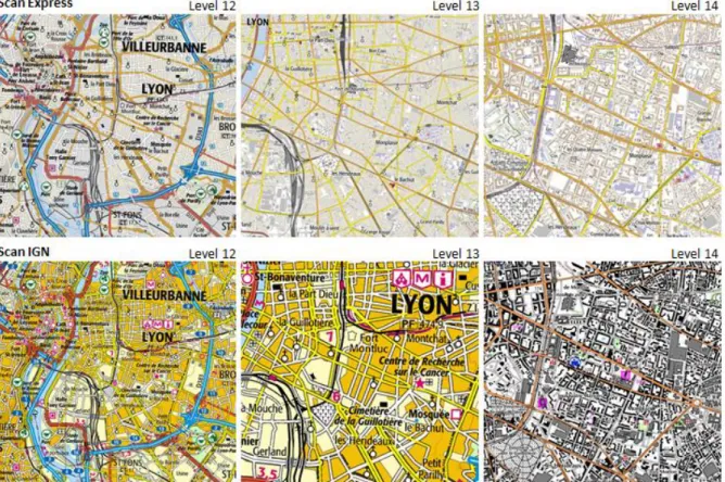 Fig. 8. Consecutive levels of Scan Express and Scan IGN multi-scale maps (IGN France) 