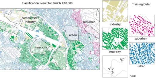 Figure 4. Classification results for the Zurich building data. The lighter areas mark the training data
