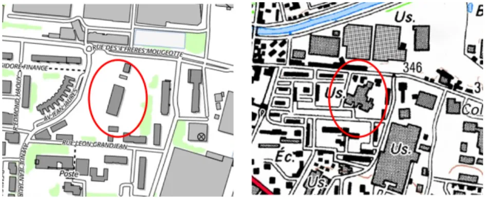 Figure 6: An example of data inconsistency in two successive zoom levels: the encircled building is totally different, maybe due to inconsistent update processes.