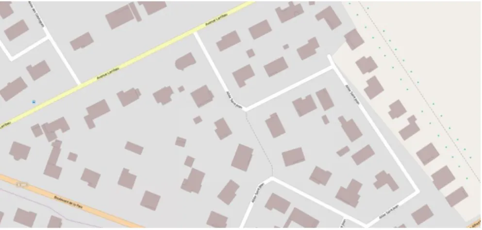 Fig.  1.    Buildings  on  the  right  should  be  inside  the  built-up  area  (in  gray)  to  make it a understandable spatial relation 