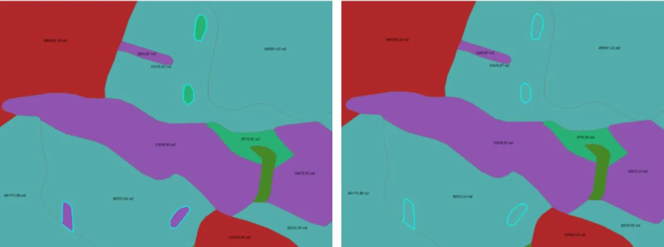 Figure 3. Identifying and merging polygons that are too small with a neighbouring polygon