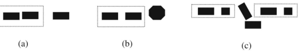 Fig. 1 Examples of rules for building grouping (buildings in dotted rectangles form a group)
