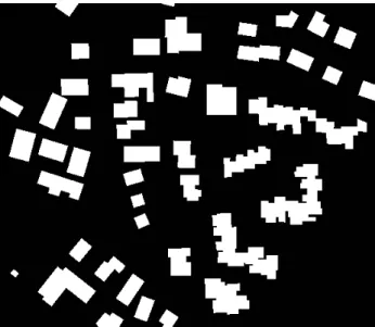 Figure 4. Rectangular building with offsets: 1 row: original, 2 row: 1:10k, 3 row: 1:15k, 4: 1:25k