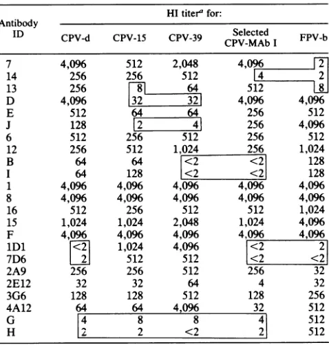 TABLE 2. MAb reactivities of various virus isolates asdetermined by HI assay