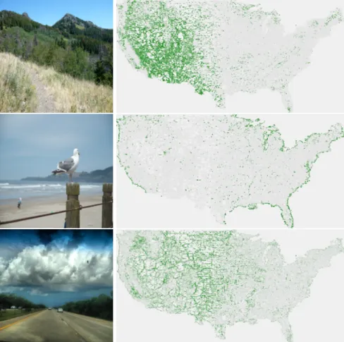 Figure 4.3: Given a query ground-level image (left), we can construct a heatmap (right) that represents the score where the greener the dot on the map the more likely the image was taken in that location.