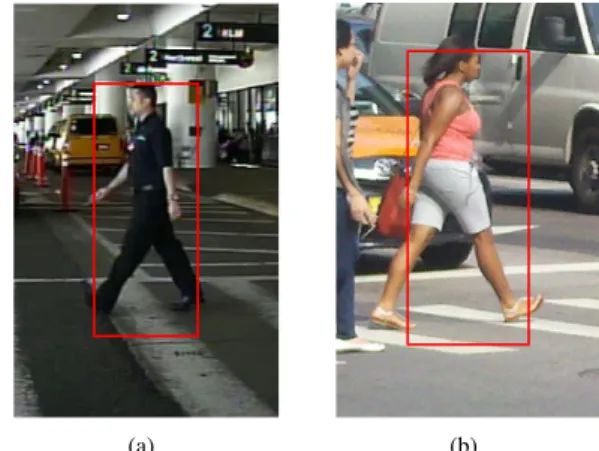 Figure 4: (a) a region proposal that precisely defines the contour of the human body; (b) an imprecise region proposal that cuts part of the body.
