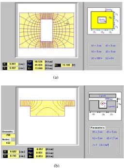 Fig. 3. Examples of the STFFEM’s learning objects for exploring electrostatic forces and fields in different types of geometrical configurations 