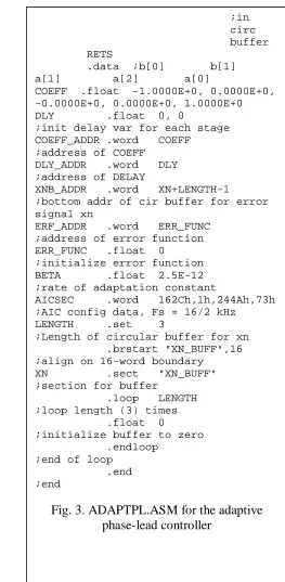 Fig. 3. ADAPTPL.ASM for the adaptive phase-lead controller 