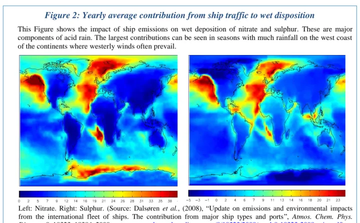 Figure 2: Yearly average contribution from ship traffic to wet disposition 