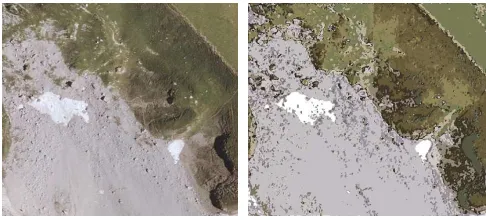 Fig. 2 Aerial image mapping using two layered HMM model: original aerial image (left) and mapping results (right)