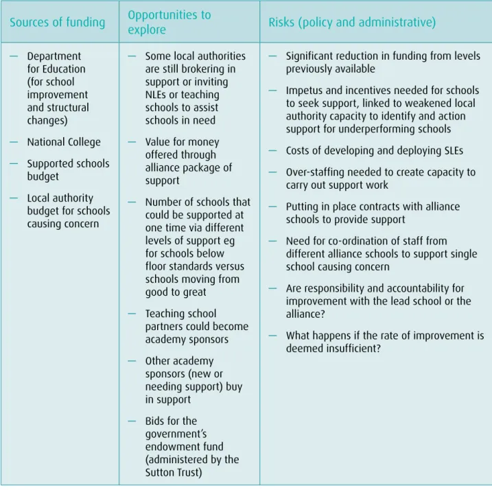 Figure 17: Funding streams, opportunities and risk in relation to school-to-school support