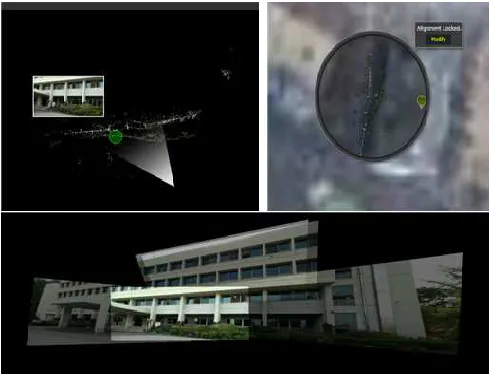 Fig. 1. ‘Photosynth’ 3D point cloud and inserted on the map (above), 3D photos (below)
