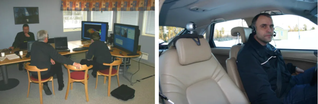 Figure 4  The collaboration studio at Arctic Falls proving ground (left), and a car equipped with  voice and video communication devices (right) 