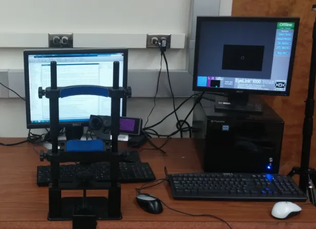Figure 1.3: This image shows the eye tracker setup used in the proposed work. De- De-tailed description of the eye tracker setup is discussed in Chapter 2