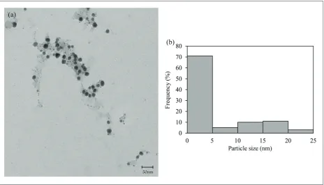 Figure 6: (a) TEM image of silver nanoparticles that were synthesized by S. marianum seed extract (b) histogram of particle size distribution of the biosynthesized silver nanoparticles.