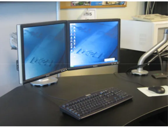 Figure 1. Multimon configuration used in experiment: Two 17’’ LCD monitors angled at 160˚, each at  1024 x 768 resolution