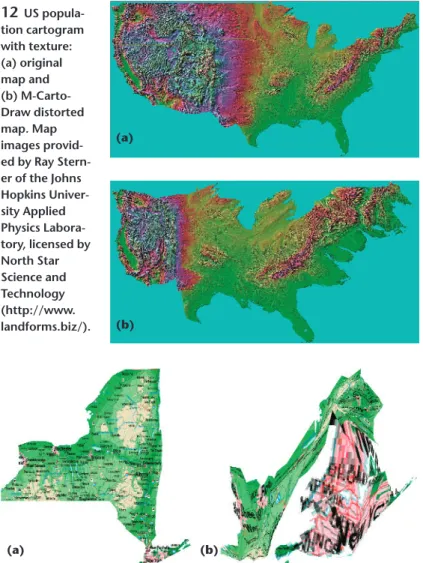 Figure 13 shows a texture cartogram of New York state using an almost zero area error transformation.