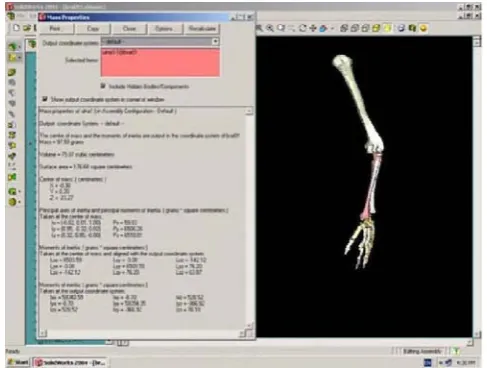 Fig.3. Calculation of mass proprieties for the human upper arm (bones). 
