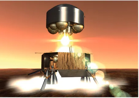 Figure 3: Artist’s view of the Mars sample return ascent module lifting off from Mars
