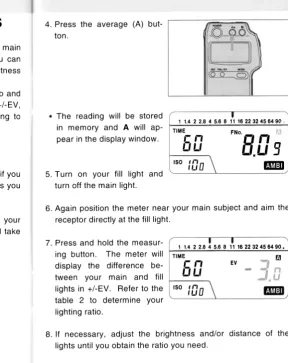 table 2 to determine lights in +/-EV. Refer to theyour