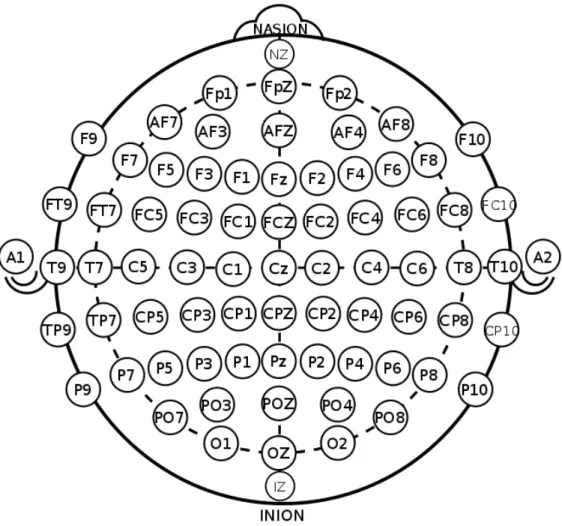 Figure 3.1 Location of the electrodes on the scalp [49] 