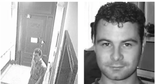 Figure	 1.5	 Examples	 of	 face	 pairs	 in	 the	 matching	 task	 involving	 poor	 quality	 CCTV	 footage	 in	 the	 experiments	 conducted	 by	 Burton	 et	 al.	 (1999).	 Familiar	 viewers	 performed	 with	 high	 accuracy	 when	 matching	the	face	pairs.				