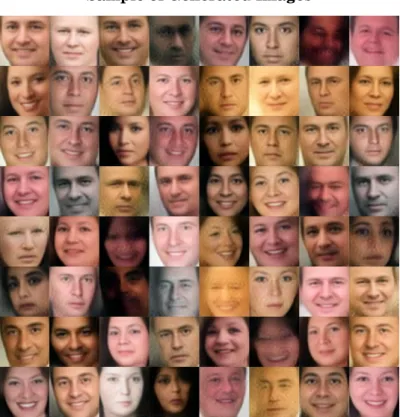 Figure 4.3: Example of a collection of images generated by our final GAN network. Each generated image is of size 64 x 64 and use some real label from the training set.