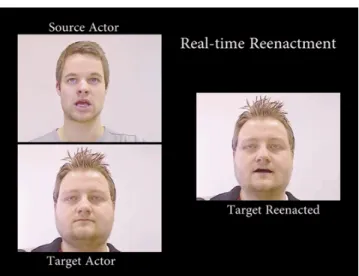 Figure 3: An example of facial reenactment where the target actor is made to mimic the  source actor facial expression [56]