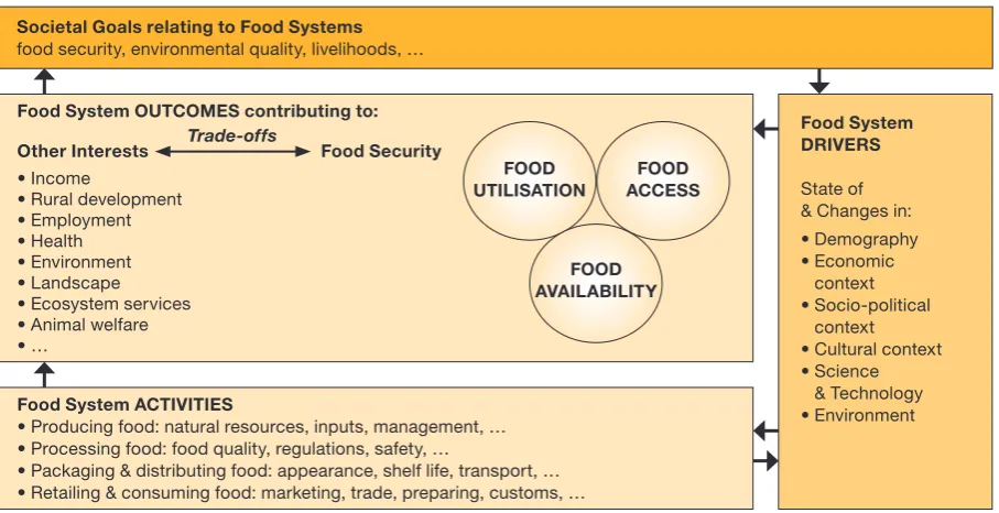 Figure 3.1. Key Food System Drivers, Activities, Outcomes and Feedbacks. [Derived from Ericksen, P.J