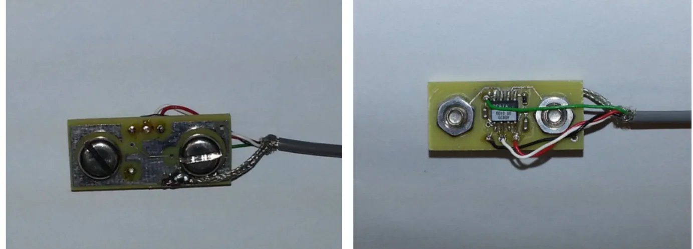 Fig. A-1. 10. PCB with electronic components, electrode assemblies, and ultra-flex cable  Bottom (left) and Top (right) side view 