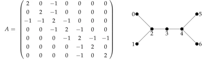 Figure 6.1: Generalized Cartan Matrix and Dynkin diagram for g = D(1)6