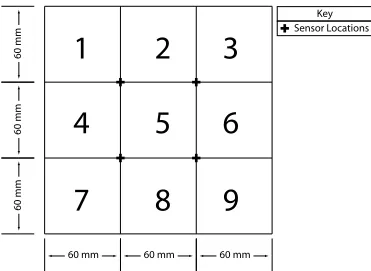 Figure 3.5: The nine damage sections of the eight sensor plate model.