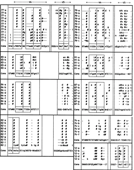 FIG.3.asin?, no lowercase. a Alignment of sequences from nine hemophiliacs in the V4 and V5 regions