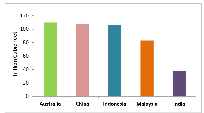 Figure 1.3Natural gas reserves in Asia-Pasific (Source: Oil and Gas Journal)