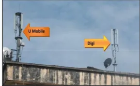 Fig. 1. Typical base station installations of two national service providers on a building rooftop  