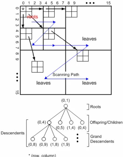 Figure 1. Structure of (a) Degree-0, (b) Degree-1, and (c) Degree-2 zerotree. 