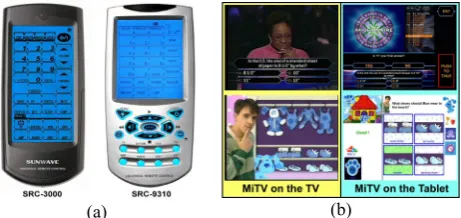 Fig. 1. Two kind of variable remote controllers (a) Touch­screen Remotes SRC­3000 and SRC­9310 (b) MiTV on the TV and Tablet PC [2]. 