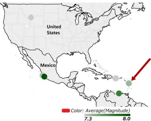 Figure 10. Outlier earthquake locations visualized on a map 
