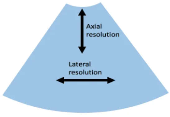 Figure 1.6: Axial and lateral resolution on the image produced by a sector scanner.