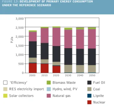 FIGURE 13: DEVELOPMENT OF PRIMARY ENERGY CONSUMPTION UNDER THE REFERENCE SCENARIO