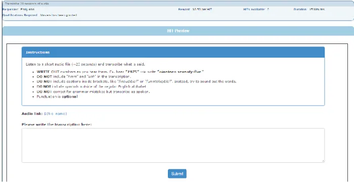 Figure 4-1: Sample screenshot of our transcription task given to an AMT worker