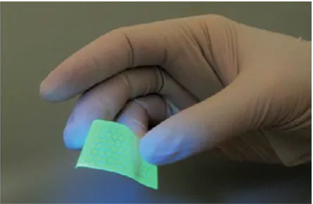 Figure 3.5.3.1. Fluorescent organic thin film on flexible substrate. Courtesy of A. Gonzalez-Elipe, Instituto de Ciencia de Materiales de Sevilla, Spain