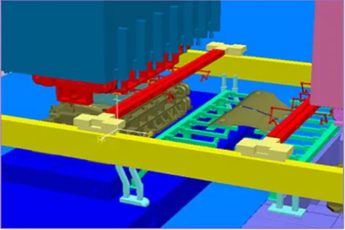 Fig. 11. Interference checking by virtual manufacturing simulations  of the press machine using the implemented digital virtual press shop 