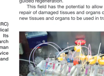 Figure 1. A bioreactor in which naïve or modif ed stem cells are allowed under controlled circumstances to differentiate and produce extracellular matrix (or resorb or otherwise modify their scaffold) before implantation to the recipient