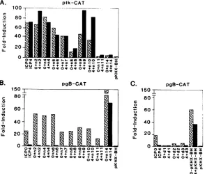 FIG. 2.foreffectorwereencodingcellsplasmidICP0) Effect of wild-type and mutant ICP27 peptides on tkCAT and gBCAT expression induced by ICP0 or ICP4